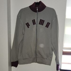 Puma Gray and Red Zip Up Sweater